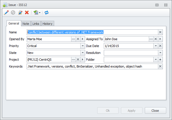 issue form general tab