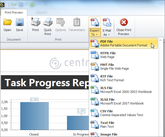 export task report