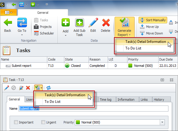 one task report