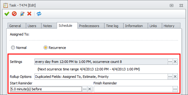 recurring task settings