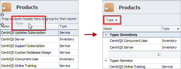 sales crm product grouping