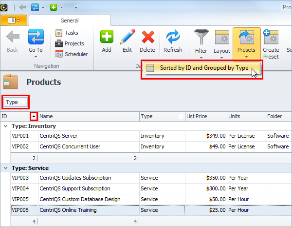 sales crm product layout