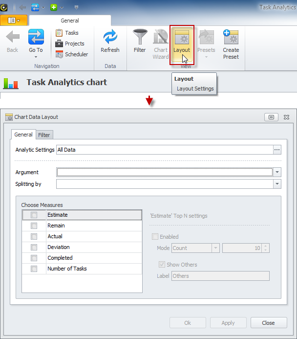 task analytics chart layout