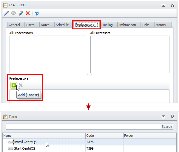 set task dependency adding predecessor