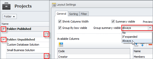 Group summary is always visible (groups are expanded or not)