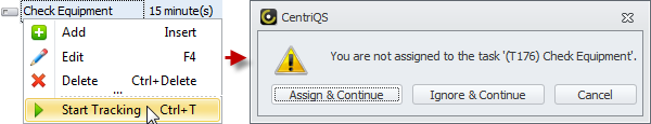 If user, who is not assigned to the task, tries to start tracking it